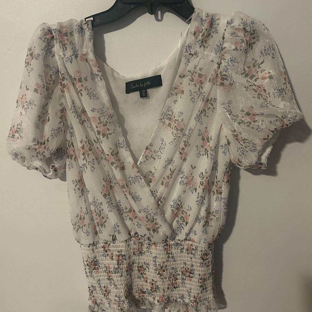 Floral Wrap Top - White and Pink
